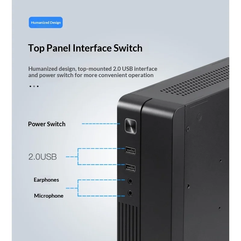 Ultra‑Slim Mini PC Case – SKTC MX02, Supports 17x19cm MB, No GPU, VESA 55mm Mount, USB 2.0 x2, Desktop/Stand