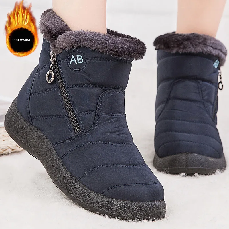 Botas de Mujer, botines de Mujer con piel, zapatos de invierno, Botas de invierno de tacón bajo para Mujer, Botas impermeables para nieve, calzado de invierno para Mujer