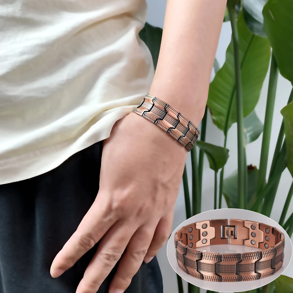 

Pure Copper Magnetic Bracelet for Men 22.5cm 21mm Wide Vintage 3 Rows High Magnets Healing Link Chain Male Jewelry Gifts Punk