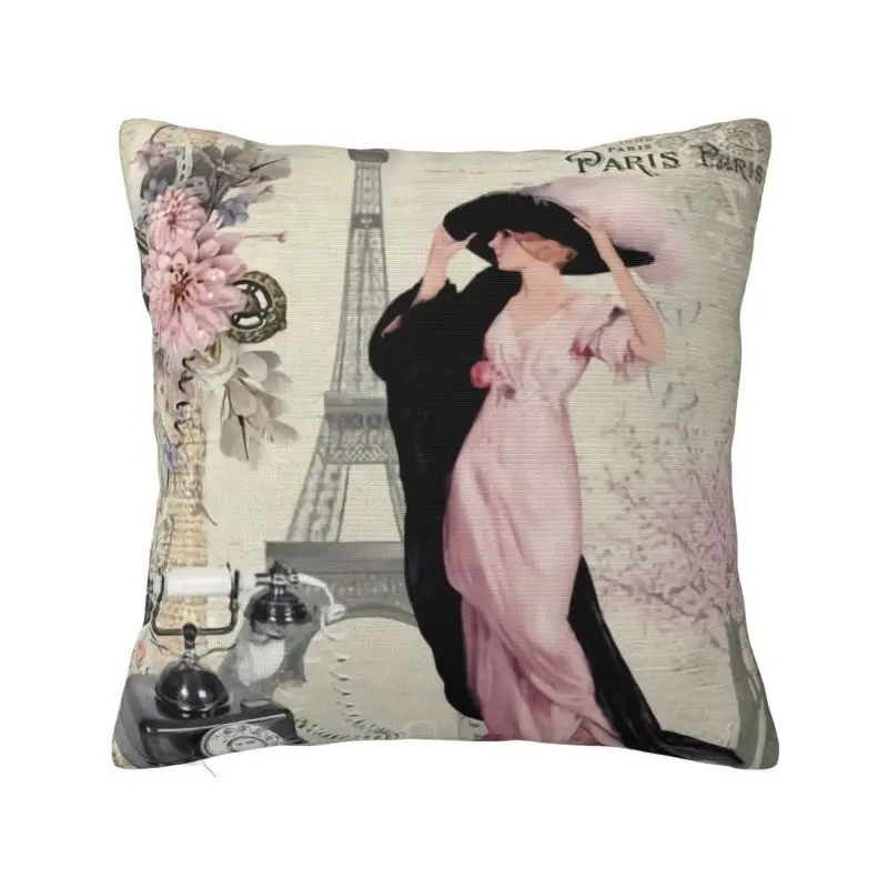 

Custom Fashion France Paris Eiffel Tower Cushion Cover Velvet Flower Pink Pillow Case for Sofa Square Pillowcase Home Decor