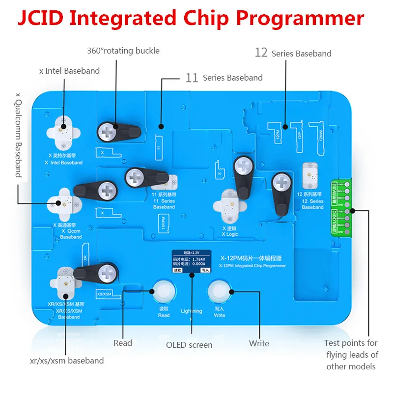 New JCID Integrated Chip Programmer JC EEPROM Non-removal Module Logic Baseband Intel Qualcomm For IP X to 14 Pro Max