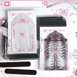 Rib X-ray Photocard Holder With Keychains Cute 3inch Cards Protect Sleeves Bowknot Students Key Chain Accessories Card Holder