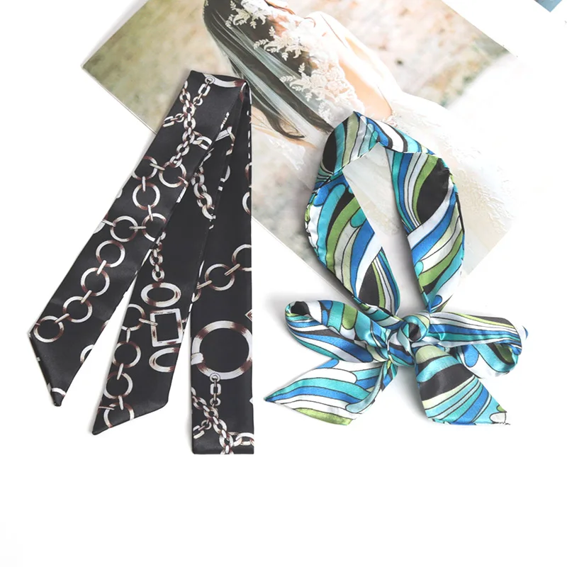 

Print Leopard Twill Flowers Scarf Design Women Skinny Bag Scarves Hair Band Neck Silk Scarf 100x4cm Ladies Foulard Hair Headband