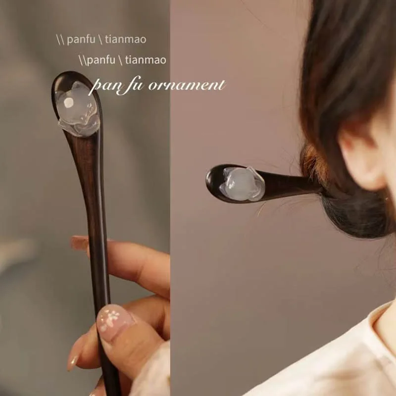 دبوس شعر خشبي على الطراز العتيق من الثعلب الصغير دبوس شعر صيني جديد خلف الرأس دبوس شعر ملفوف كلاسيكي وبسيط من Hanfu #2