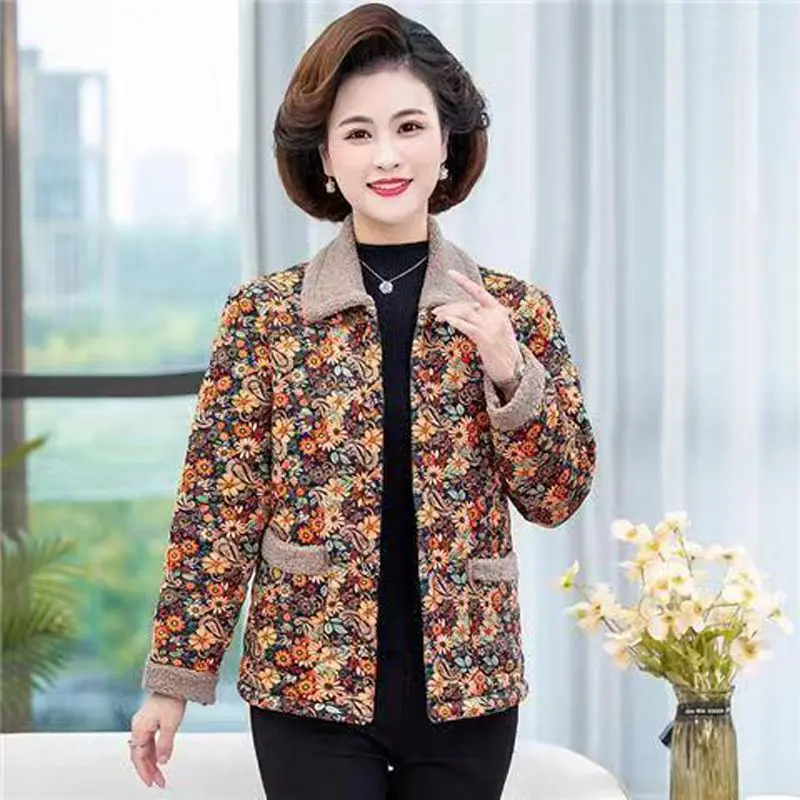 Autumn and Winter Clothes Cotton Jacket Women\'s Warm and Floral Cotton Jacket Grandmother\'s Small Cotton Jacket