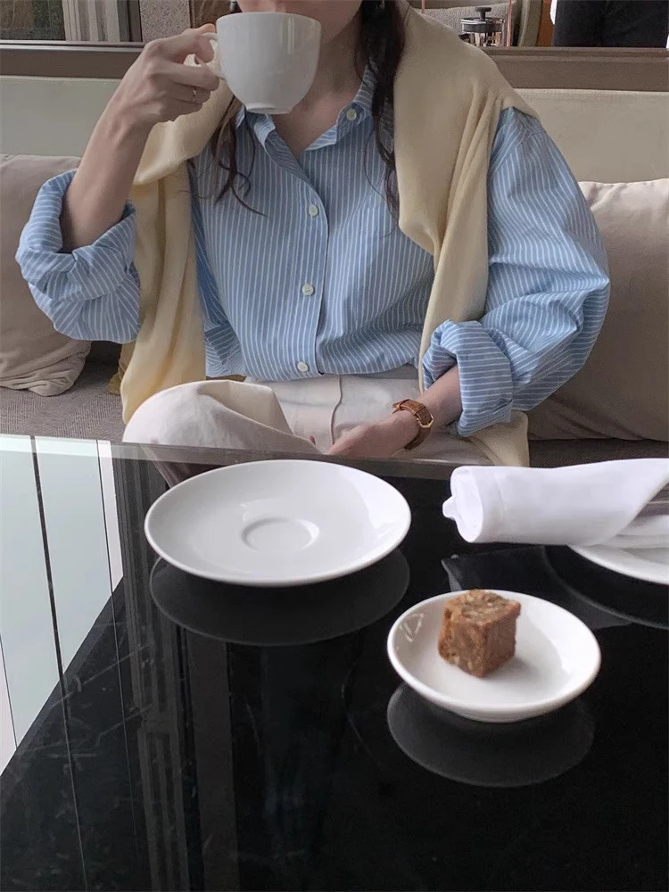 

Slim Fit Casual Women's Shirt 2026 Spring Summer New Korean Style Commute Stripe Shirt Versatile Cotton Long Sleeve Button up