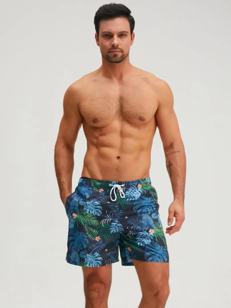 

Мужские шорты с графическим принтом и тропическими растениями, пляжные шорты, Гавайи, отдых в бассейне, быстросохнущие брюки для мальчиков, летняя повседневная одежда