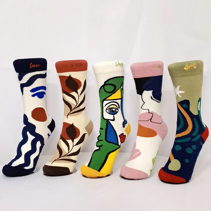 

Модные оригинальные носки ins, модные спортивные носки для пары с граффити, хлопковые носки средней длины с вышивкой алфавита