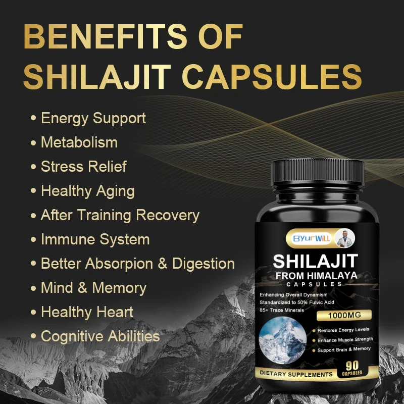 ByurWill Himalaya Original Shilajit Capsules Rich Trace Minerals & 50% Fulvic Acid Support Immunity, Muscle & Endurance, Energy