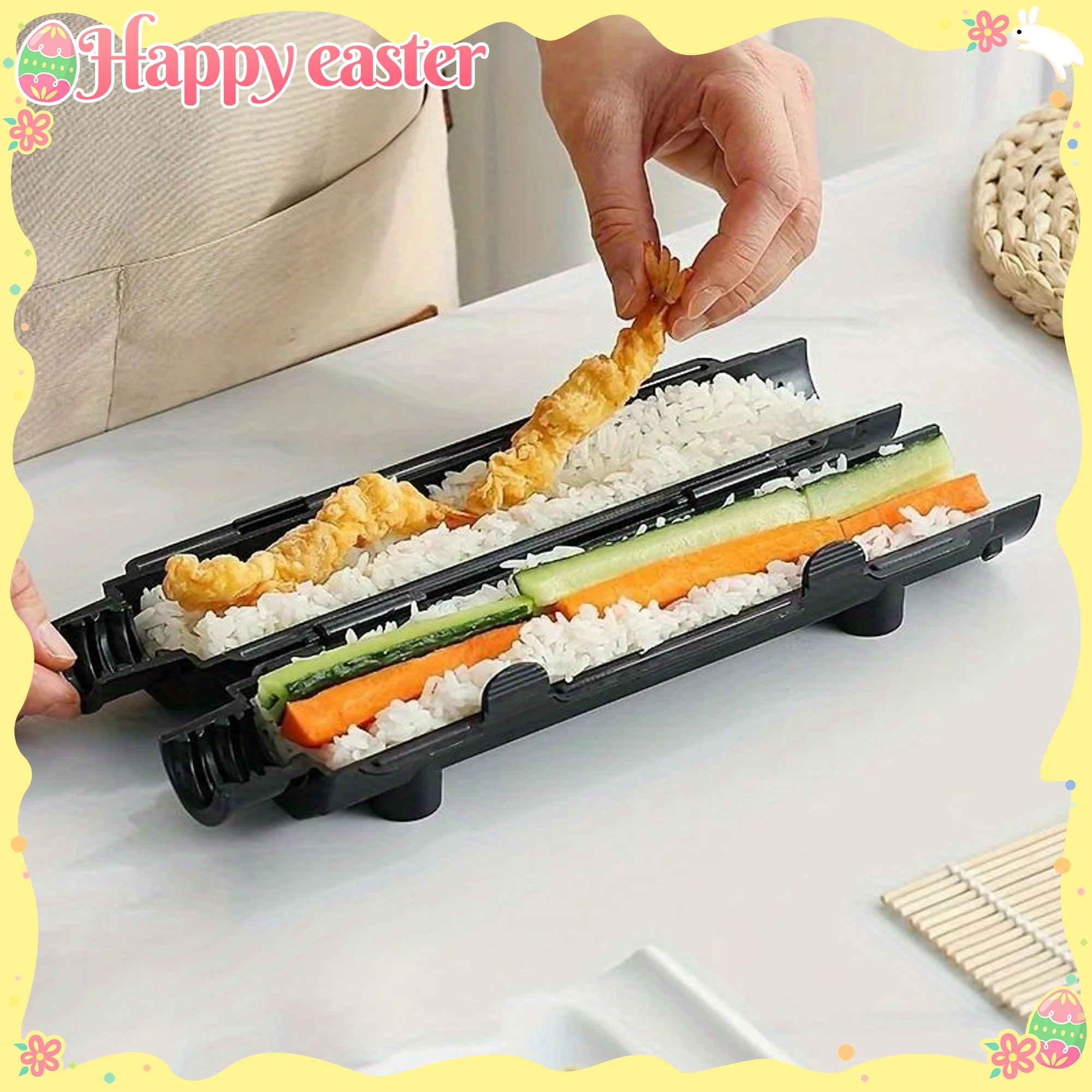 Máquina para hacer sushi fácil: herramienta de PP lavable para rollos de bricolaje rápidos con arroz, verduras y carne. ¡La cocina imprescindible!