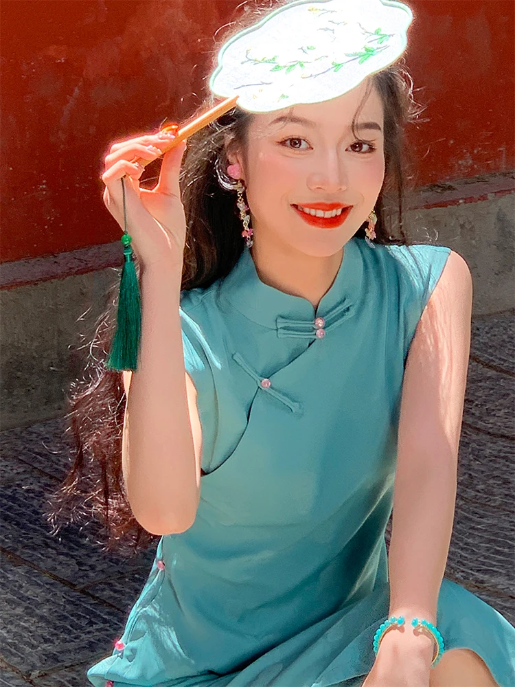 

Retro Republic of Chi een Qipao Young Sle oulder Length Sves True Open Front Daily Wear Spring New Model