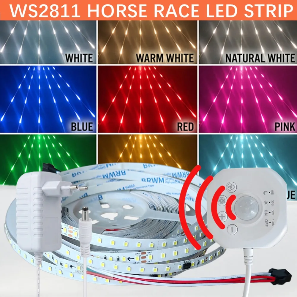 DC24V WS2811 Horse Race Chase LED Strip Light Motion Sensor Staircase Night Led Tape Diode Flexible Ribbon For Room Ceiling