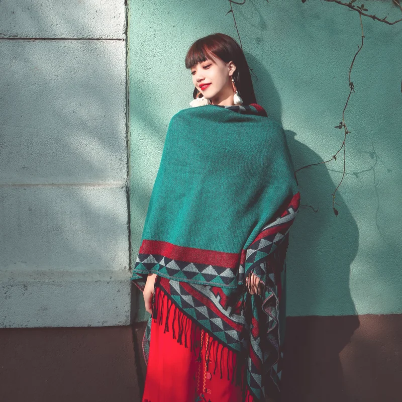 Warm Ethnic Style Shawl Women's Coat Desert Travel Matching Two-Purpose Scarf Lightweight Pashmina for Spring Autumn