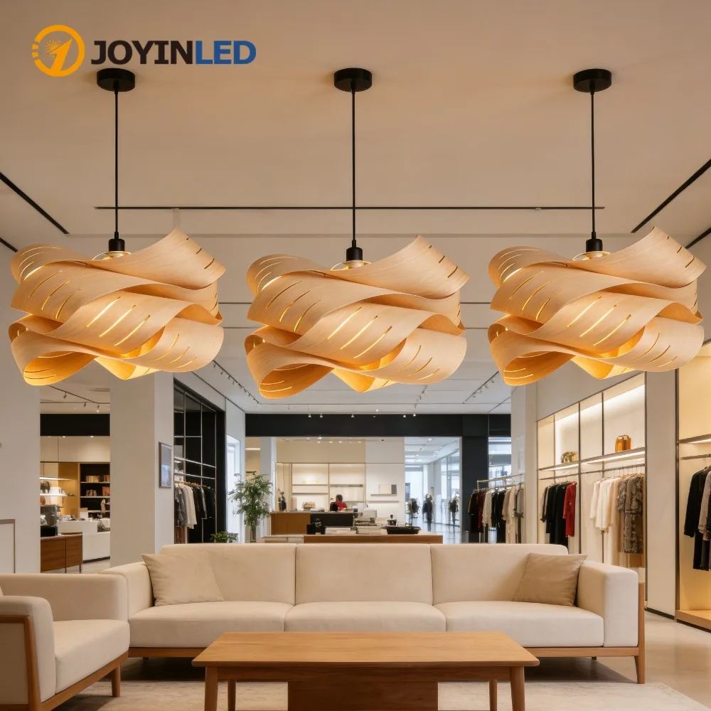 

JOYINLED Nordic Wooden Veneer Pendant Lamp 45/60CM Postmodern Molecular Ceiling Hanging Lamp Creative Engineering Pendant Light
