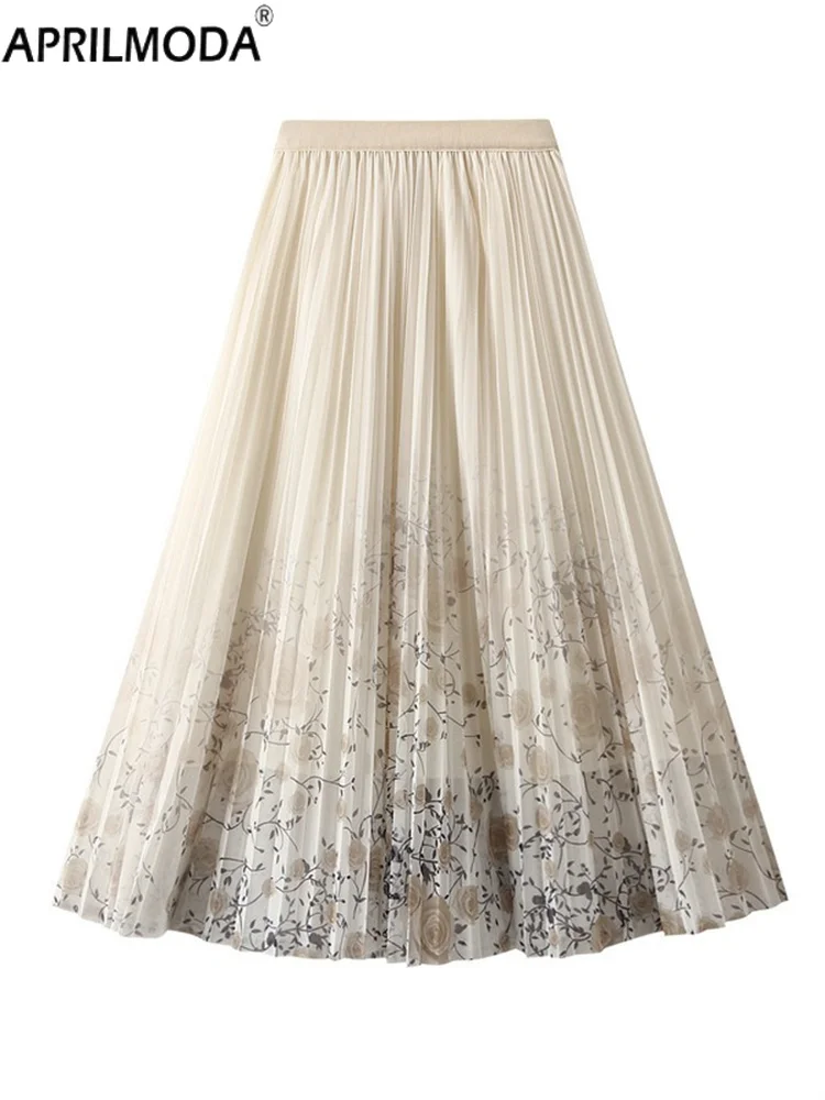 

Юбка женская плиссированная средней длины, элегантная трапециевидная юбка с завышенной талией, с цветочным принтом, в стиле пэчворк, в винтажном стиле, весна-лето