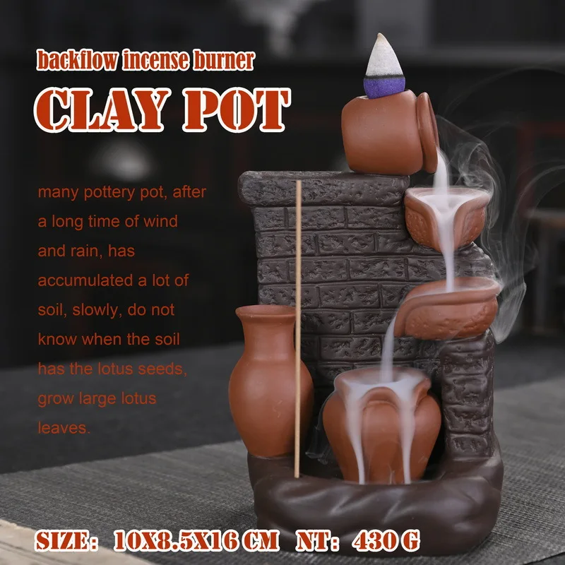 Clay Pot Design Home Ornaments Ceramic Handicrafts Censer Waterfall Backflow Incense Purple Stick Holder