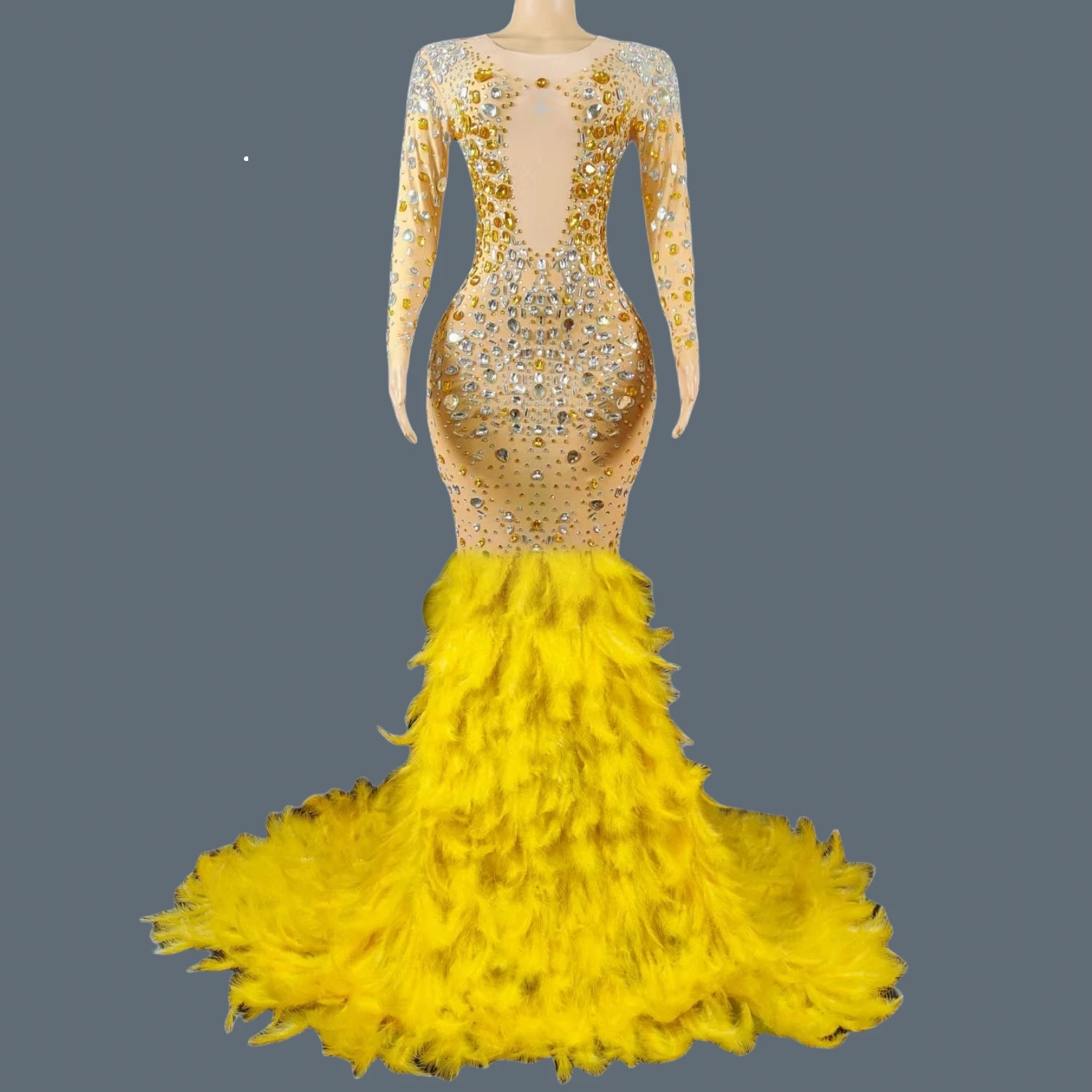 Gorgeous Feather Fishtail Gown for Women Birthday Celebrate Party Photograph Wear Luxury Dinners Sexy Evening Gown Baijinyumao
