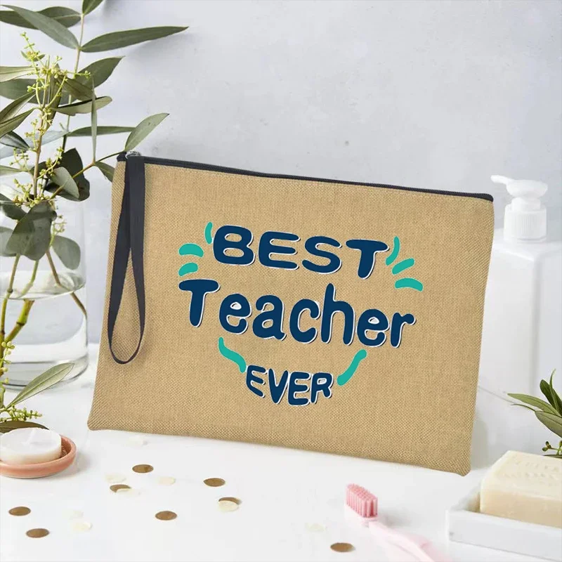 Beste Leraar Ooit Reis Cosmetische Organizer Make-Up Tas School Etui Van Kantoor Lippenstift Opslag Bedankt Leraren Geschenken