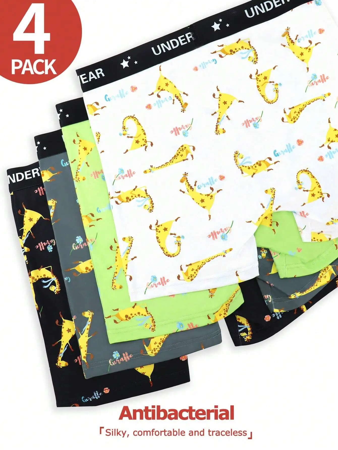 

Mens Cartoon Giraffe Print Boxer Briefs 4 Pack