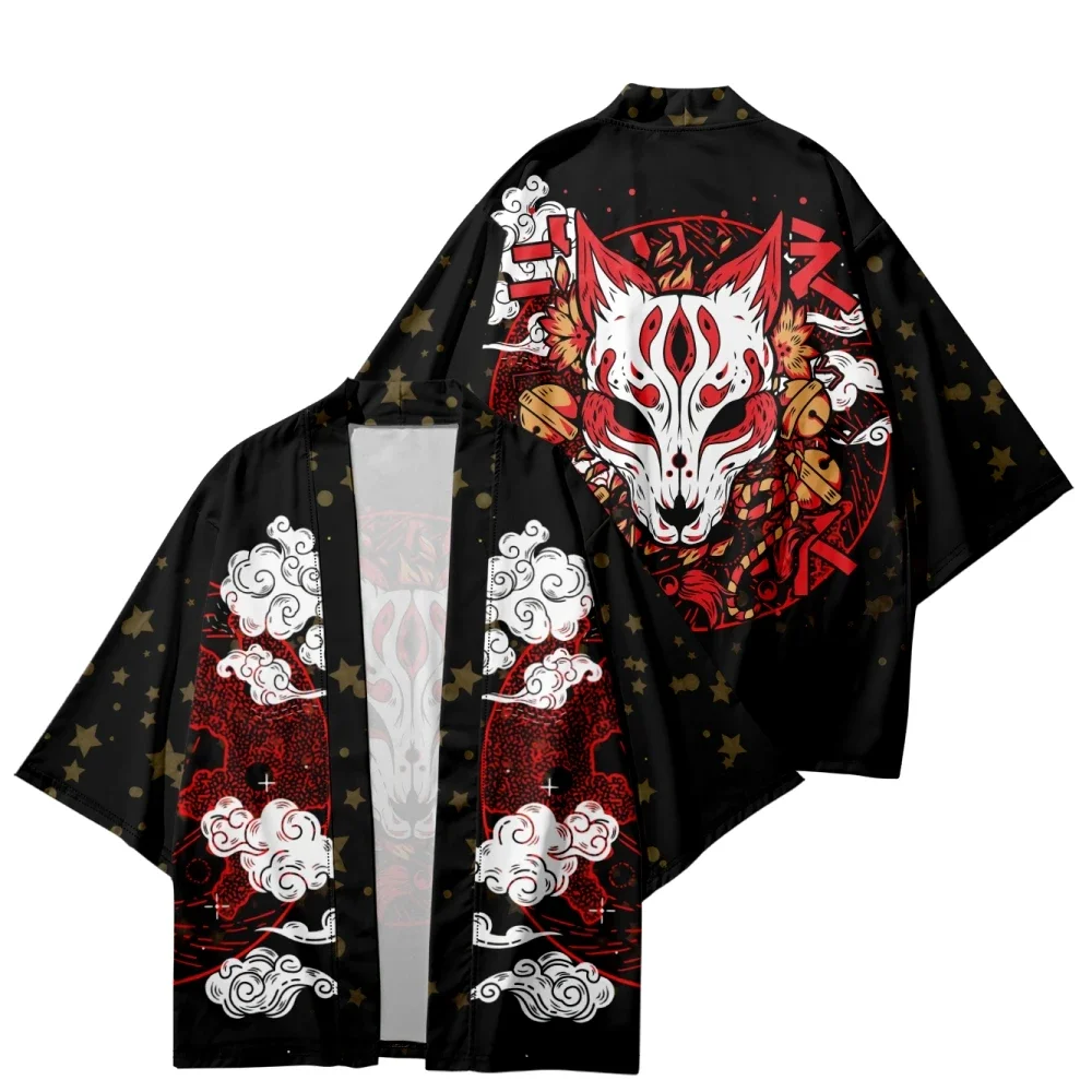 Harajuku موضة الثعلب طباعة ثوب الكيمونو الياباني التقليدية خمر الشارع الشهير سترة رداء النساء الرجال Haori توب يوكاتا #6
