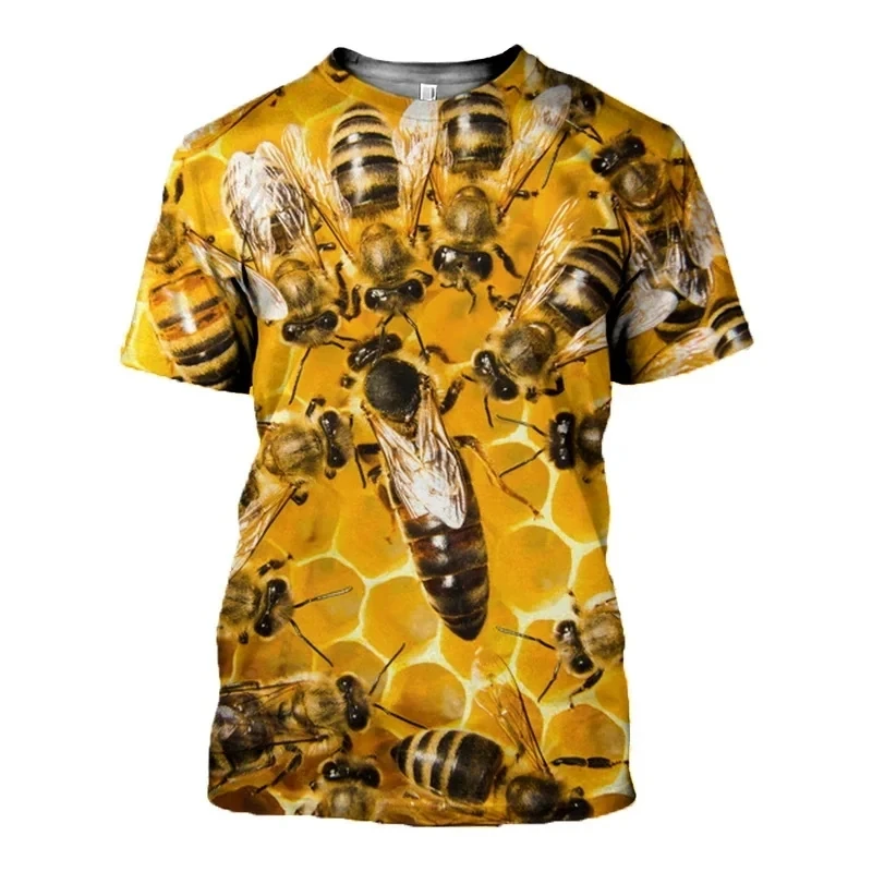 Fun Bee Pattern Men\'s T-shirtSummer Short sleeved T-shirt Plus Size Harajuku Street O-neck Comfortable Loose Top