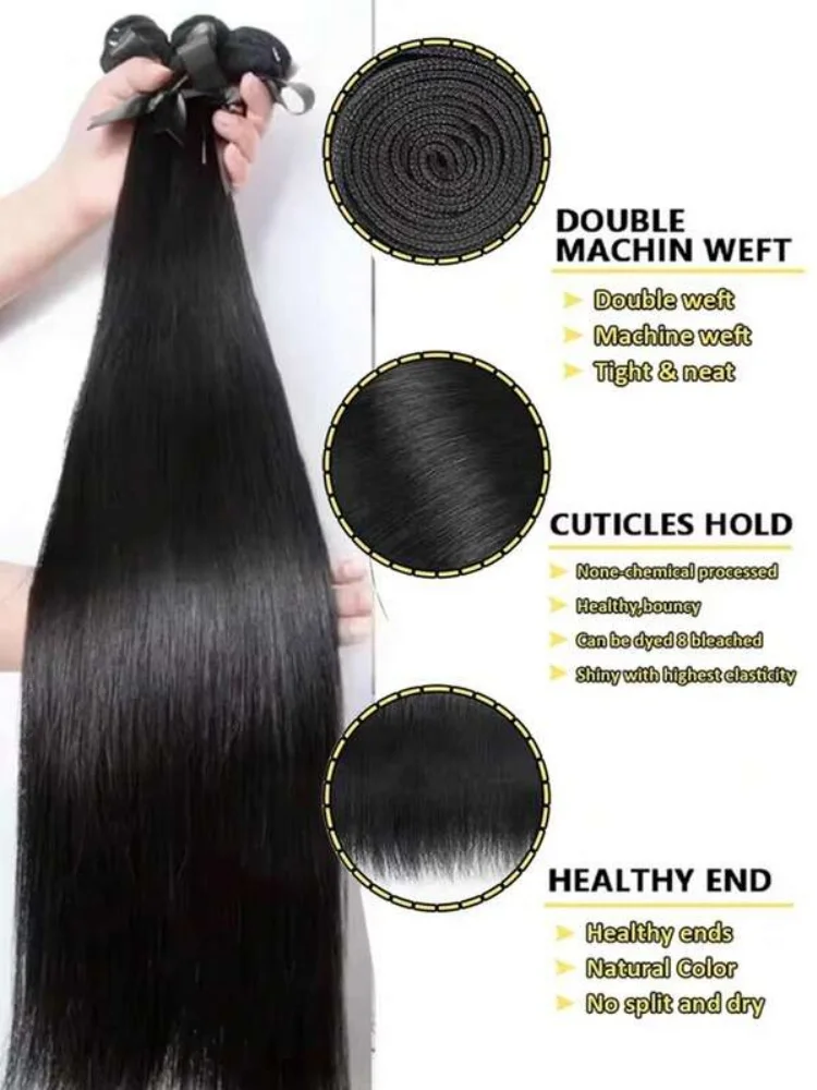 40 42 Polegada feixes de cabelo humano longo em linha reta natural cabelo virgem brasileiro 1/3/4 pacotes extensões de cabelo trama dupla molhado e ondulado