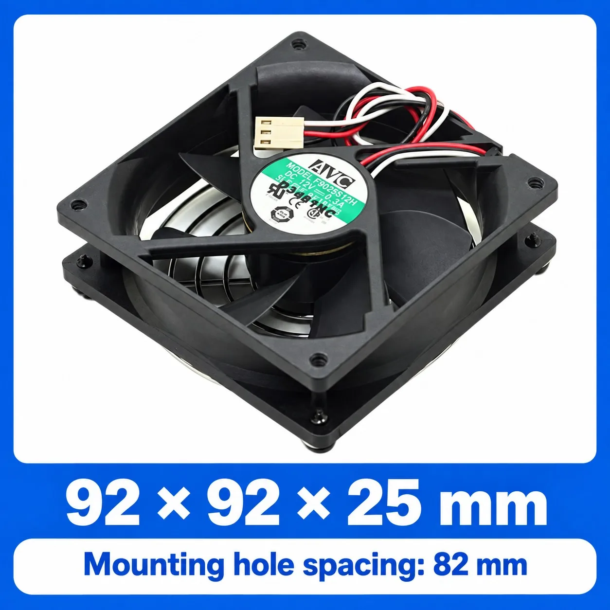 F9025S12H DC PC Case Cooling Fan 92x92x25mm 9225 12V 0.3A 3-Pin for AVC