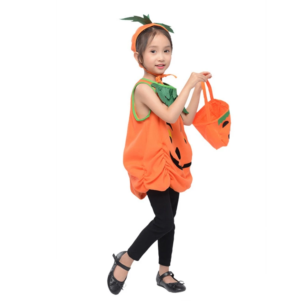 

Fancy Dress Halloween Costume for Kids Girls Pumpkin Costume Children Dress Clothing Set with Headband Pumpkin Bag