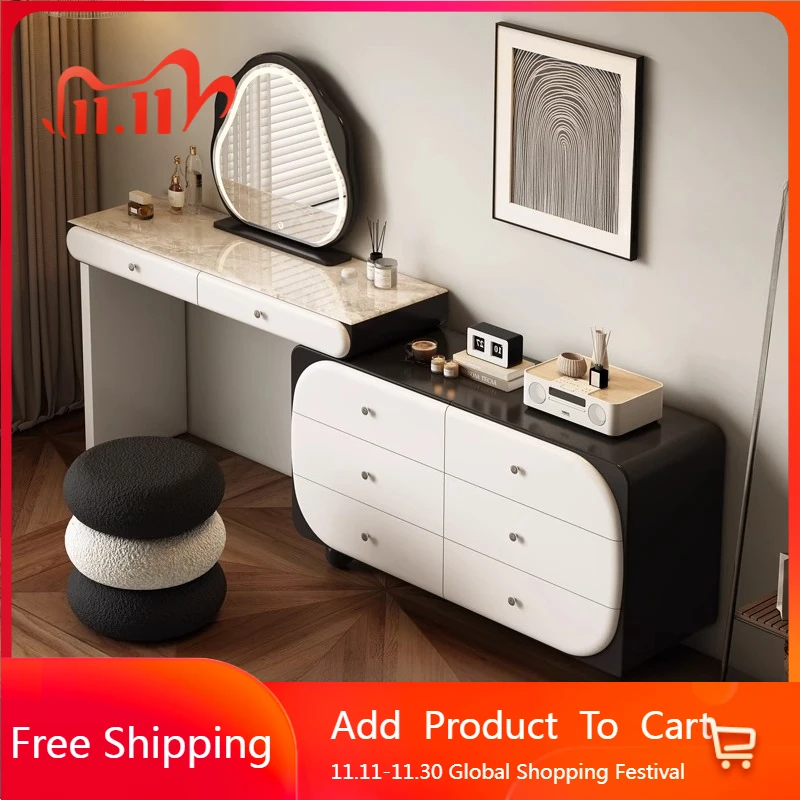 

Luxury Makeup Vanity Table Bedroom Mirror Chair Light Drawers Cabinet Vanity Table Organizer Bedside Vestidores Trendy Furniture