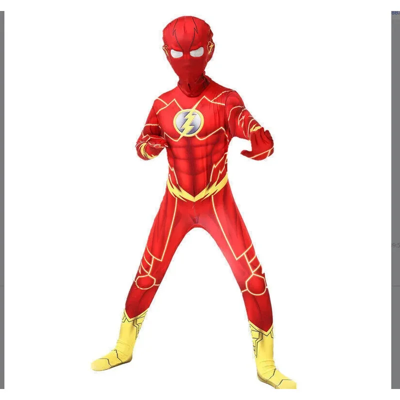 2025 Kids Flash Man Boys Cosplay Costume New Year Carnival Party Fancy Dress with Headgear Mask Sets abc