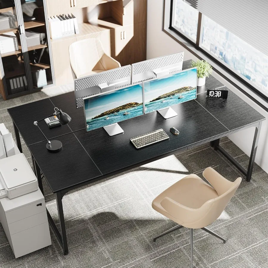 مكتب كمبيوتر 80 بوصة للمكتب المنزلي والدراسة، مكتب ألعاب كبير مع مساحة تخزين، مكتب عمل طويل وبسيط للكتابة يتميز بواسعة #2