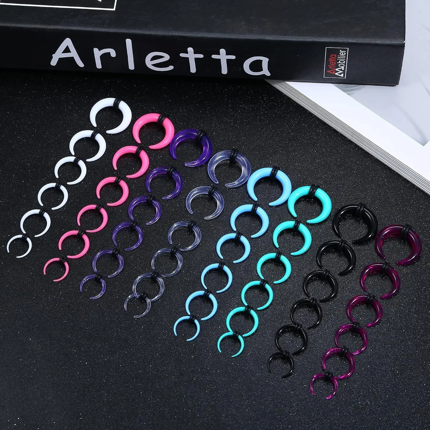 Drperfect 48Pcs Acrylic Septum Stretching Kit For Women Men Septum Pincher14G 12G 10G 8G 6G 4G Septum Ring C Shape Piercing