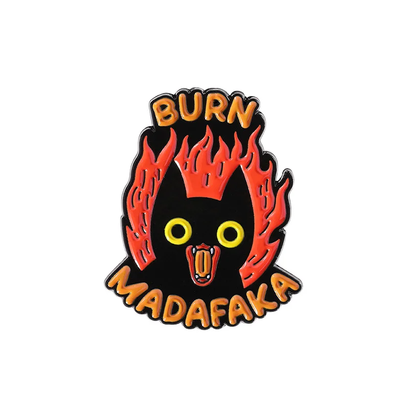 Burn Madafaka Black Cat Enamel Pins Cute Knife Kitty Brooches Custom Dice Chomp All Cats Are Beautiful Lapel Badges Jewelry Gift