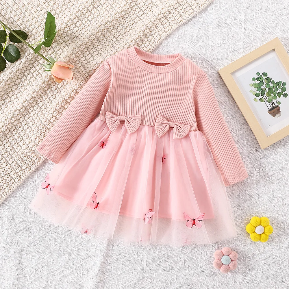 Baby Girl Dress, Spring And Autumn Butterfly Long Sleeved Girl Princess Dress, Cute Children\'S Clothing