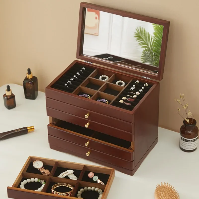 

Wooden Jewelry Box Vintage With Drawers Six Layers Organizer Luxury Jewelry Box Retro Display Rack Storage Wedding Gift Packings