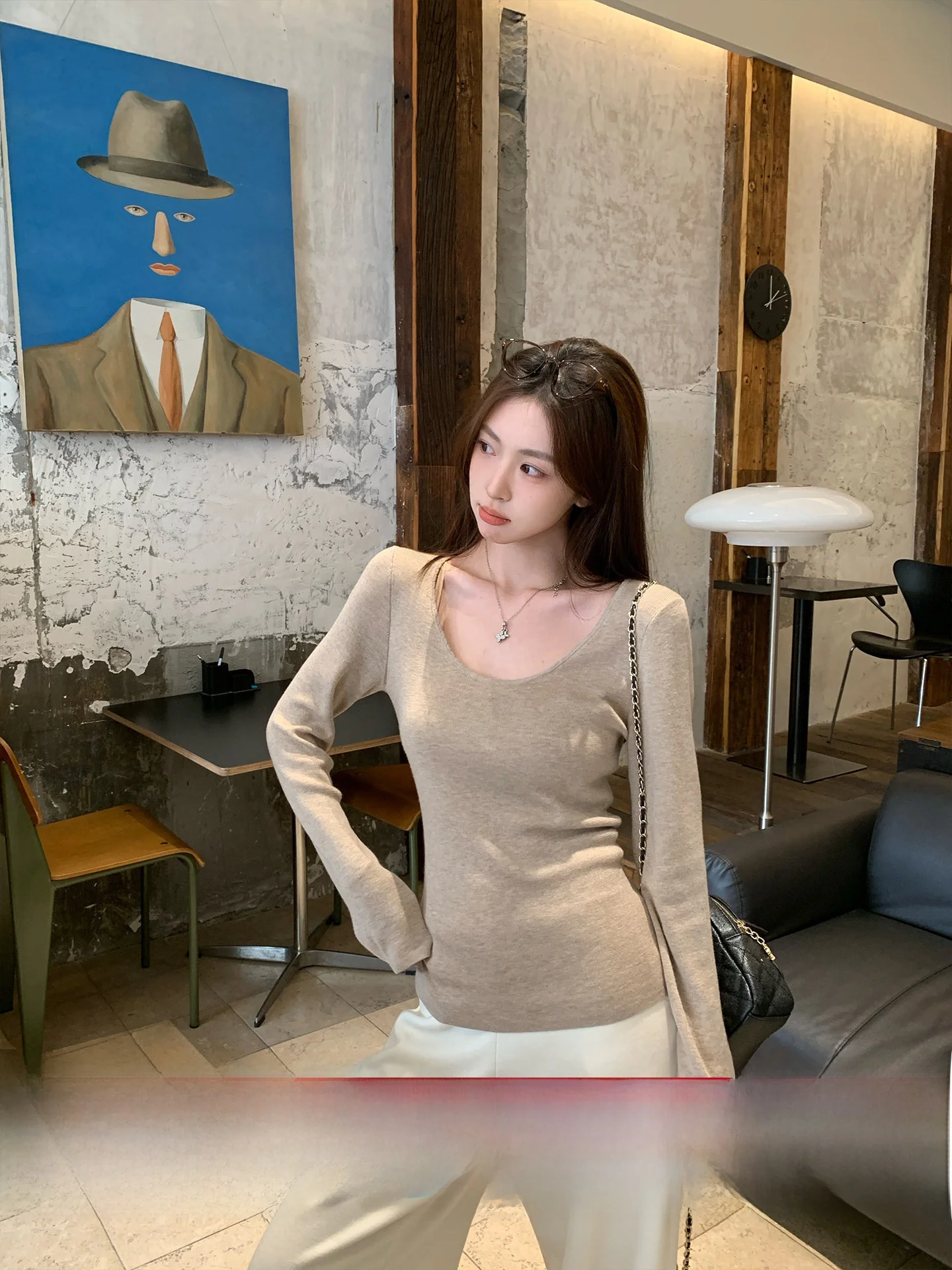 

Morning Bloom Basic U-Ne Knitwear Women's Slim Fit Inner Wear Long Sve Top Korean Sle Soft Casual Faion Spring
