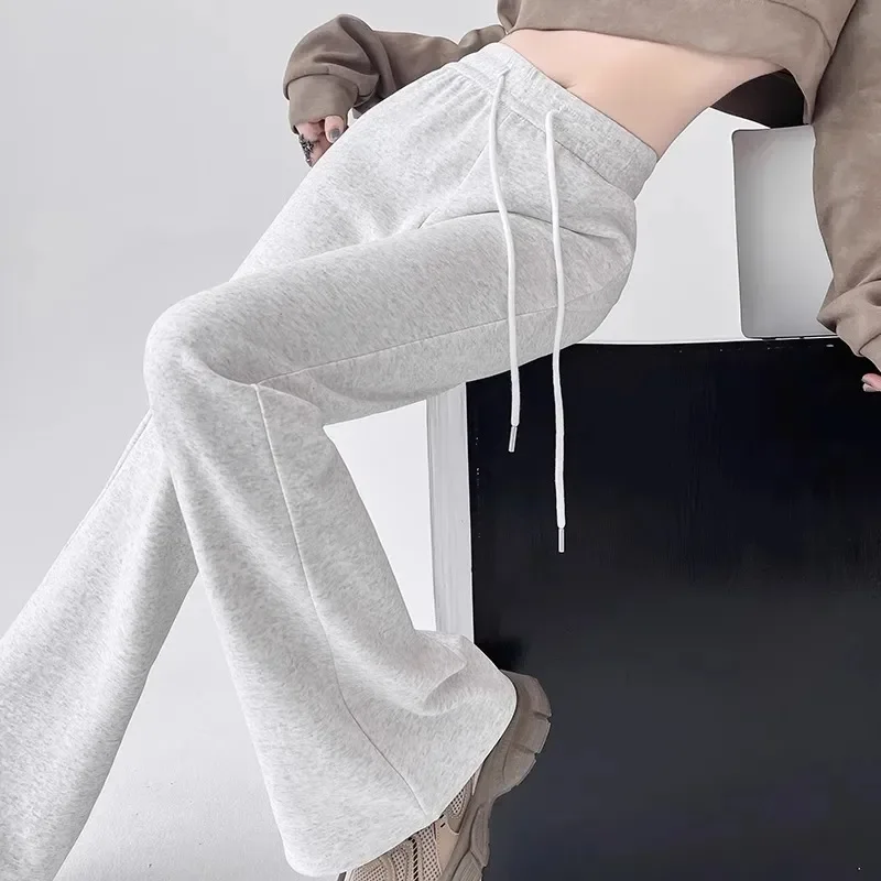 White Gray Flares Sweatpants Women 2024 Spring Autumn Fashion High-Waisted Loose Leisure New In Pants Pure Colour Elastic Waist