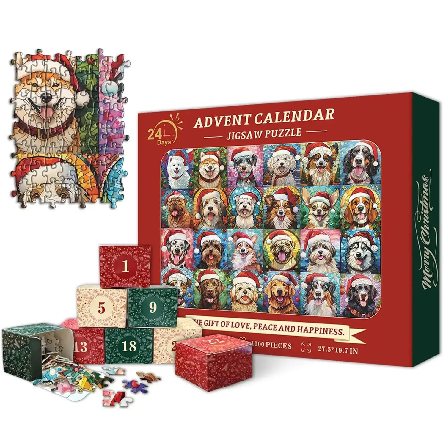 Happy Christmas Dogs&Cats Advent Calendar Jigsaw Puzzle 1000 Pieces Christmas Gifts Advent Calendar 2024 Christmas Jigsaw Puzzle