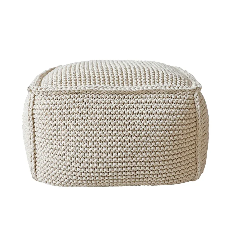 Handmade cotton rope woven square lazy sofa seat pier bean bag soft bag coffee table square bed end footstool foot