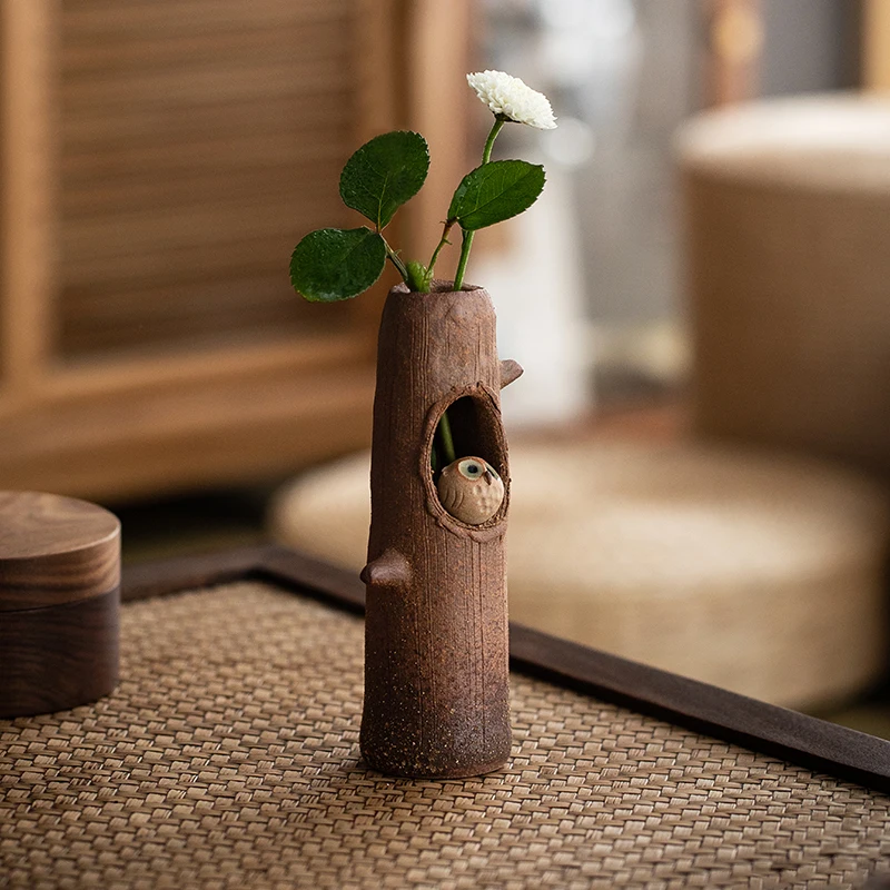 Bedroom Japanese Small Vase Figurines Owl Stump Vase Ceramic Miniatures Living Room Study Aesthetic Home Decor Statuette FYFM