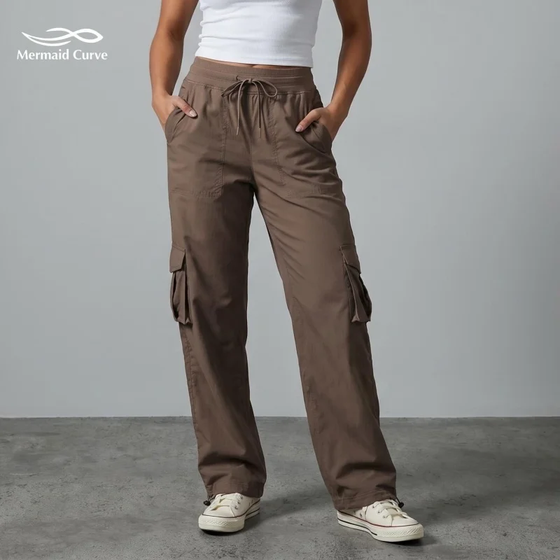 Mermaid Curve Women’s High-Waist Cargo Venture Pant Premium Relaxed Fit Studio Trouser with Adjustable Hem Utility Pockets