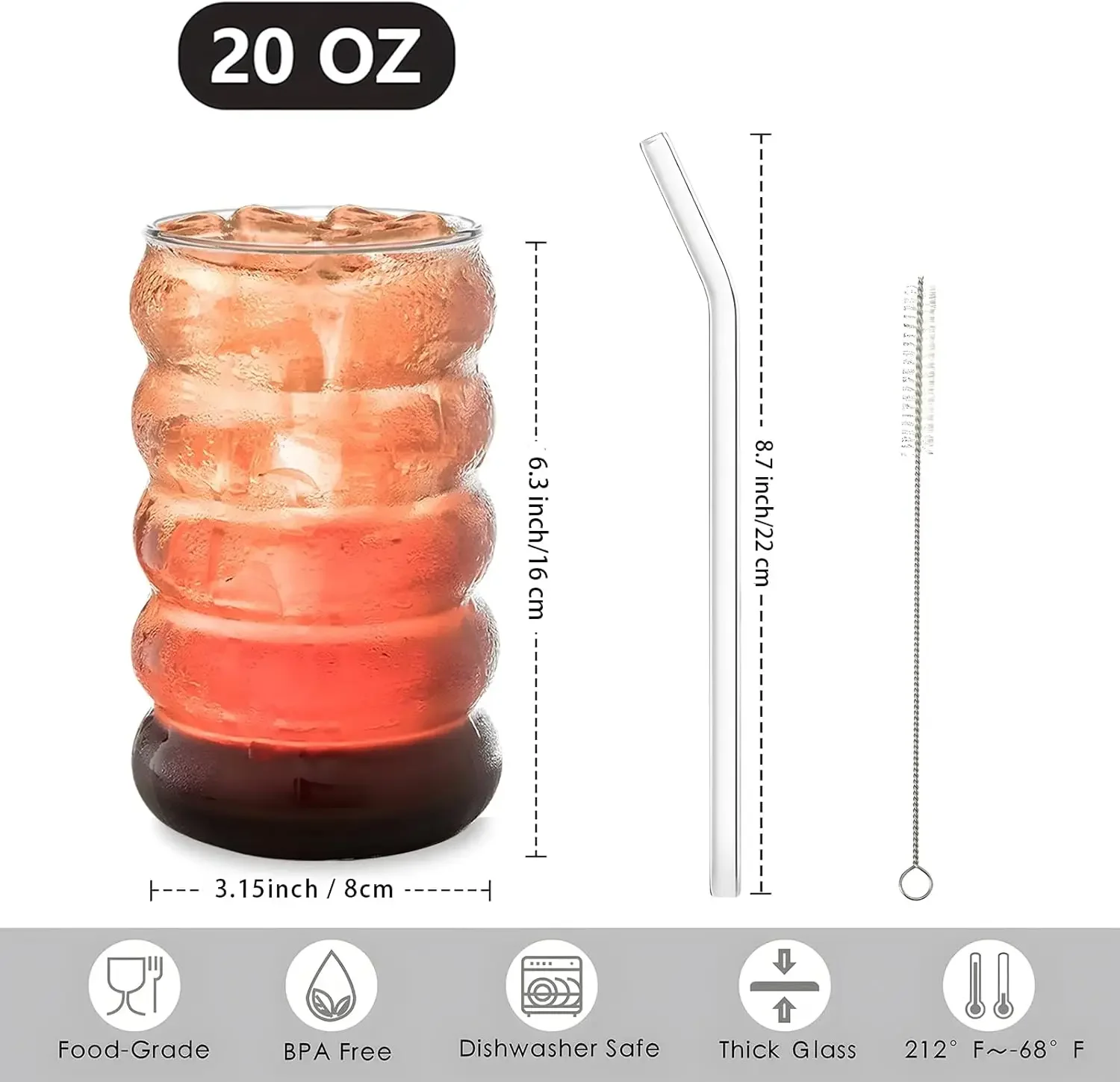 Набор стаканов для питья на 20 унций с соломинкой, милые стаканы для кофе со льдом, стаканы для кофе со льдом, толстые банки для питья для смузи