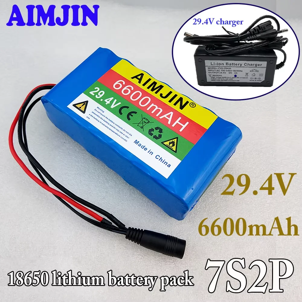 

7S2P 29.4V 6600mAh High Capacity Battery Motorcycle Tricycle Drone Traffic Light Scooter 18650 Rechargeable Li-ion Battery