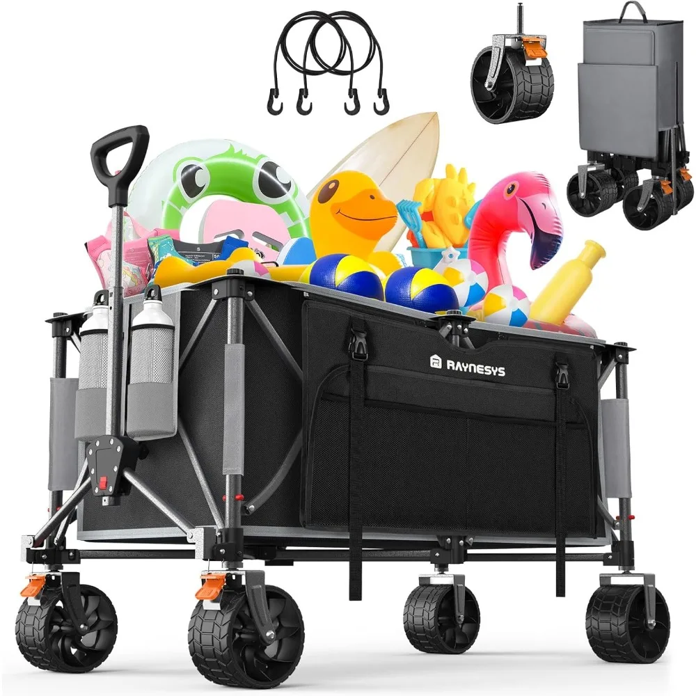 

Collapsible Wagon Cart with Wheels Foldable, 440lbs 300L Heavy Duty Folding Wagon, Foldable Wagon for Sports Beach Grocery