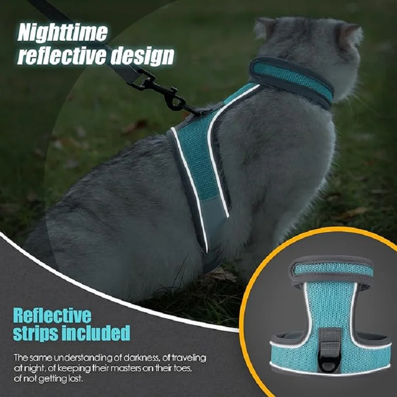 Adjustable Cat Harness with Reflective Leash, Collar for Small to Medium Cats, Kids Vest Harness