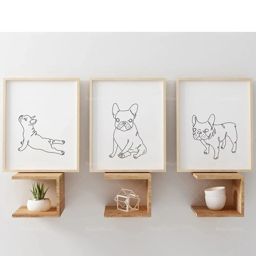 Jack Russell Terrier, French Bulldog, Boston Terrier, English Bulldog Line Art Minimalist Wall Poster - Dogs & Pets Wall Art  Po