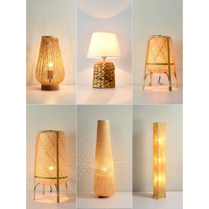 

Living room sofa vertical table lamp, bedroom bedside zen bamboo lamp
