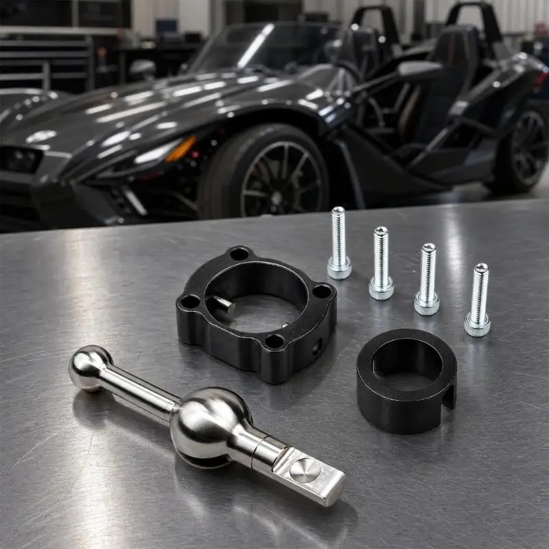 Short-Throw Gear Shifter Assembly with Metal Construction, Reduced Lever Travel, Mounting Base, Circular Collar, and 14 D7YA