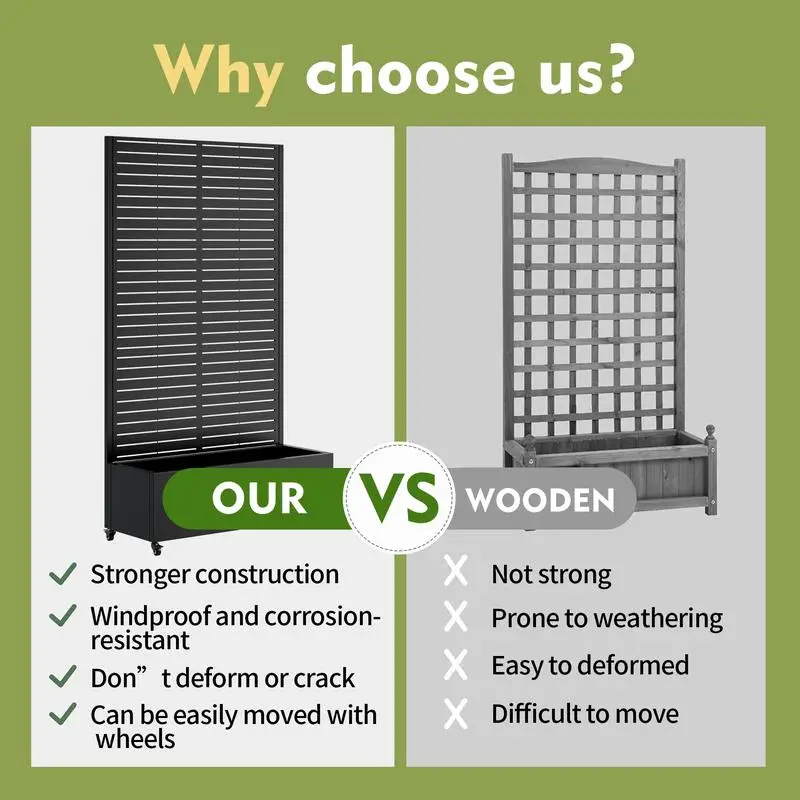 صندوق زراعة معدني مع تعريشة، سرير حديقة مرتفع على عجلات، شاشة خصوصية لتسلق النباتات والكروم، مثالية للخضروات #5