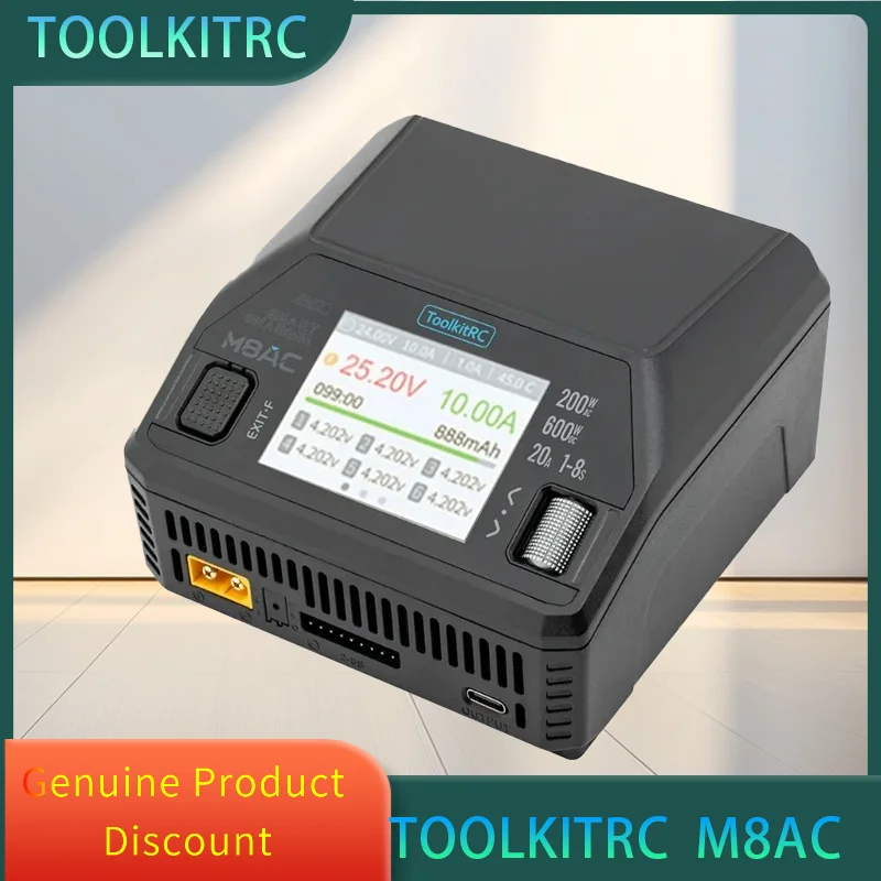 

ToolkitRC M8AC AC 200W DC 600W 65W IPS 2.4 Inch LCD Screen Chargerfor 1-8S LiPo LiHV LiFe Lilon LTO 1-12S Pb 1-20S NiMH Battery